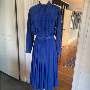 1980s Blue Plaid Long Sleeve Dress